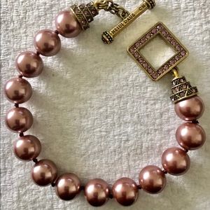 Heidi Daus rose pearl bracelet w/Swarovski 9.5”